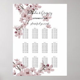 Elegant Cherry Blossom Wedding Seding Chart Poster
