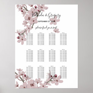 Elegant Cherry Blossom Wedding Seding Chart Poster