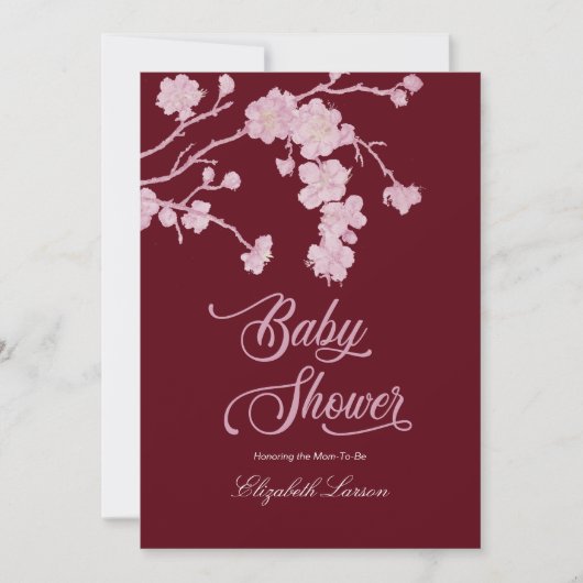 Elegant Cherry Blossoms Baby shower Bourgogne Kaart (Voorkant)