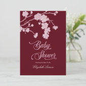 Elegant Cherry Blossoms Baby shower Bourgogne Kaart (Staand voorkant)