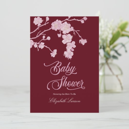 Elegant Cherry Blossoms Baby shower Bourgogne Kaart (Staand voorkant)
