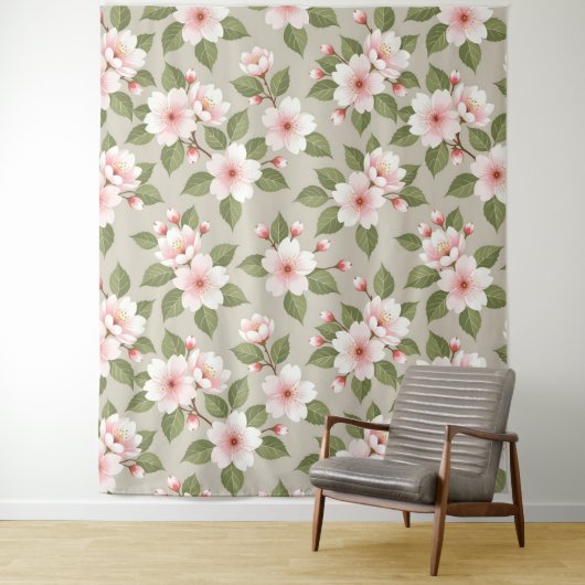 Elegant cherry blossoms seamless pattern wandkleed (In situ)