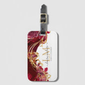 Elegant Cherry Red & Gold Monogram Script  Bagagelabel (Voorkant (verticaal))