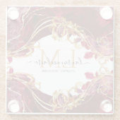Elegant Cherry Red & Gold Monogram Script Glazen Onderzetter (Achterkant)
