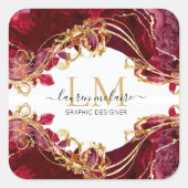 Elegant Cherry Red & Gold Monogram Script Vierkante Sticker (Voorkant)
