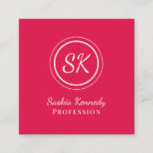 Elegant Cherry Red Script Professional Monogram Vierkante Visitekaartje (Voorkant)