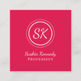 Elegant Cherry Red Script Professional Monogram Vierkante Visitekaartje