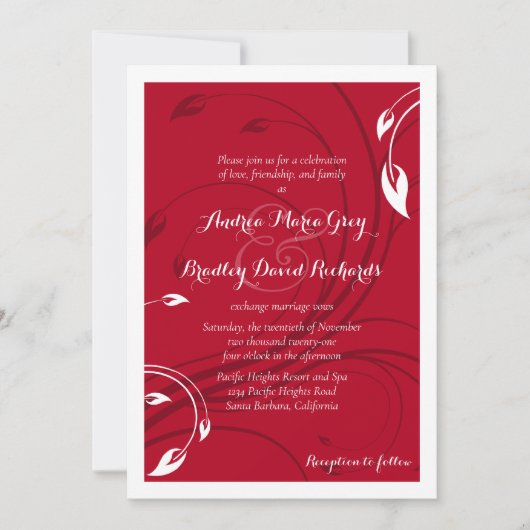 Elegant Cherry Red White Abstract Floral Wedding Kaart (Voorkant)