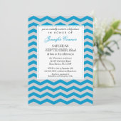 Elegant Chevron Baby shower Blue Invitation Kaart (Staand voorkant)