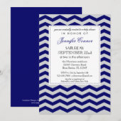 Elegant Chevron Baby shower Navy Blue Invitation Kaart (Voorkant / Achterkant)