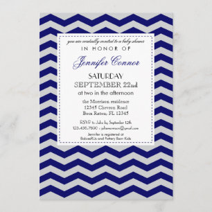 Elegant Chevron Baby shower Navy Blue Invitation Kaart