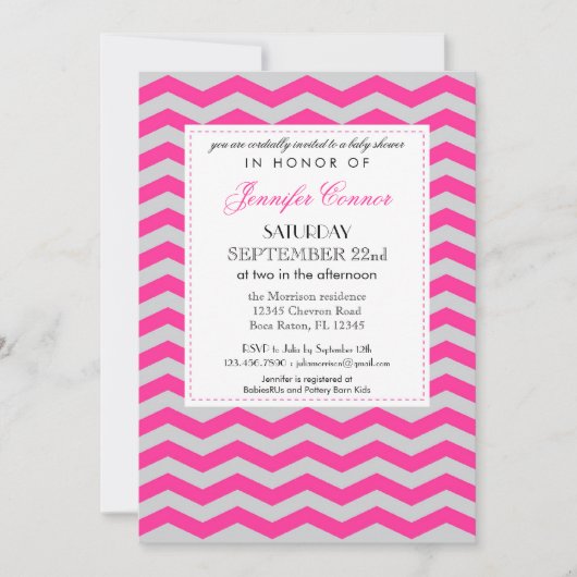 Elegant Chevron Baby shower Roze Uitnodiging (Voorkant)