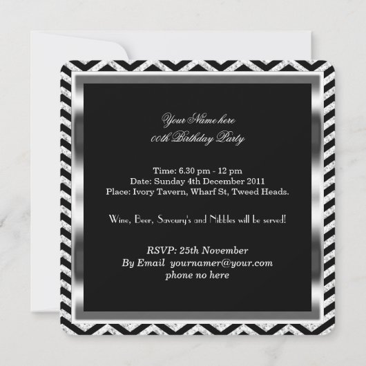 Elegant Chevron Black Silver Birthday Party Mannen Kaart (Achterkant)