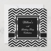 Elegant Chevron Black Silver Birthday Party Mannen Kaart (Voorkant)