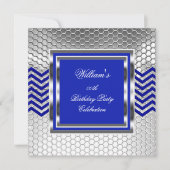 Elegant Chevron Blue Silver Birthday Party Mannen Kaart (Voorkant)