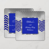 Elegant Chevron Blue Silver Birthday Party Mannen Kaart (Voorkant / Achterkant)