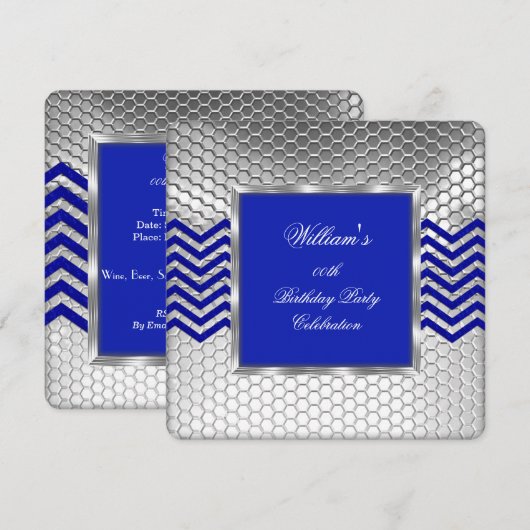 Elegant Chevron Blue Silver Birthday Party Mannen  Kaart (Voorkant / Achterkant)