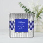 Elegant Chevron Blue Silver Birthday Party Mannen Kaart (Staand voorkant)