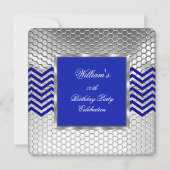 Elegant Chevron Blue Silver Birthday Party Mannen  Kaart (Voorkant)