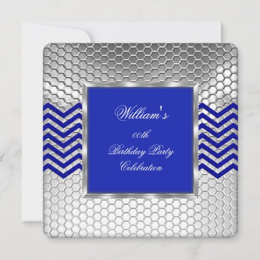Elegant Chevron Blue Silver Birthday Party Mannen Kaart (Voorkant)