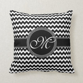 Elegant Chevron Chic Black en White Monogram Kussen