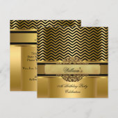 Elegant Chevron Gold Black Stripe Birthday Party Kaart (Voorkant / Achterkant)