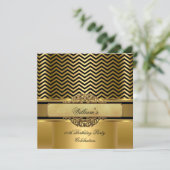 Elegant Chevron Gold Black Stripe Birthday Party Kaart (Staand voorkant)