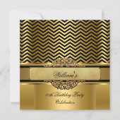 Elegant Chevron Gold Black Stripe Birthday Party Kaart (Voorkant)