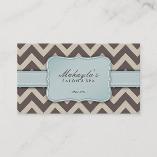 Elegant Chevron Modern Brown, Blue en Beige Visitekaartje (Voorkant)