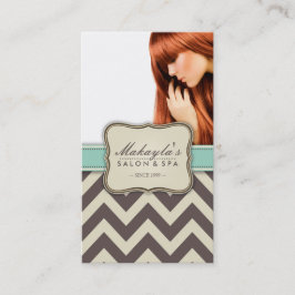 Elegant Chevron Modern Brown, Green and Beige Visitekaartje