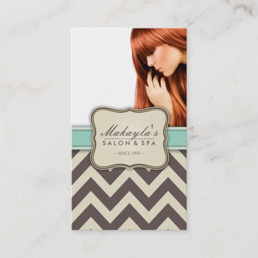 Elegant Chevron Modern Brown, Green and Beige Visitekaartje (Voorkant)