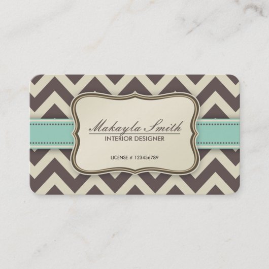 Elegant Chevron Modern Brown, Green and Beige Visitekaartje (Voorkant)