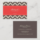 Elegant Chevron Modern Brown, Green and Coral Visitekaartje (Voorkant / Achterkant)