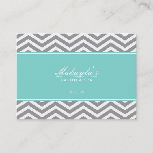 Elegant Chevron Modern Gray & White met Blauwgroen Visitekaartje (Voorkant)