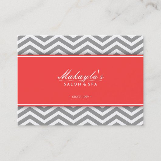 Elegant Chevron Modern Gray & White met koraal Visitekaartje (Voorkant)