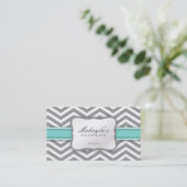 Elegant Chevron Modern Gray, wit en blauw Visitekaartje (Staand voorkant)