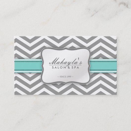 Elegant Chevron Modern Gray, wit en blauw Visitekaartje (Voorkant)
