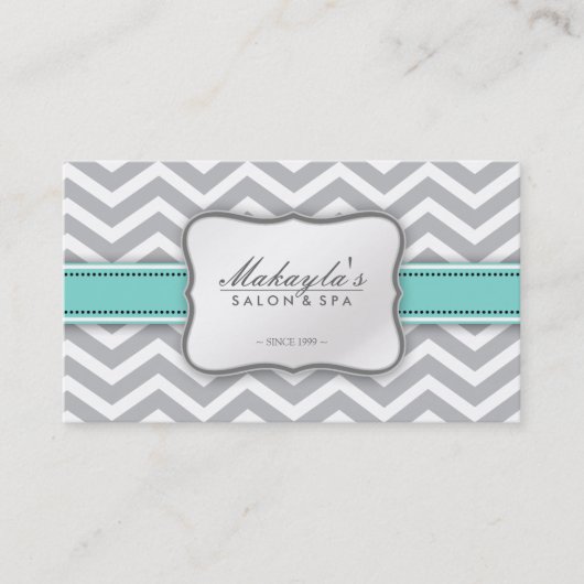 Elegant Chevron Modern Gray, wit en blauw Visitekaartje (Voorkant)