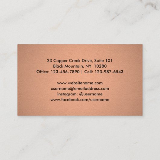 Elegant Chevron Patter Copper Faux Folie en Black Visitekaartje (Achterkant)