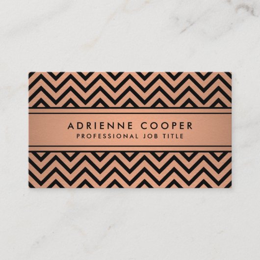 Elegant Chevron Patter Copper Faux Folie en Black Visitekaartje (Voorkant)