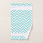 Elegant Chevron Pattern & Monogram on Turquoise Bad Handdoek (Handdoek)