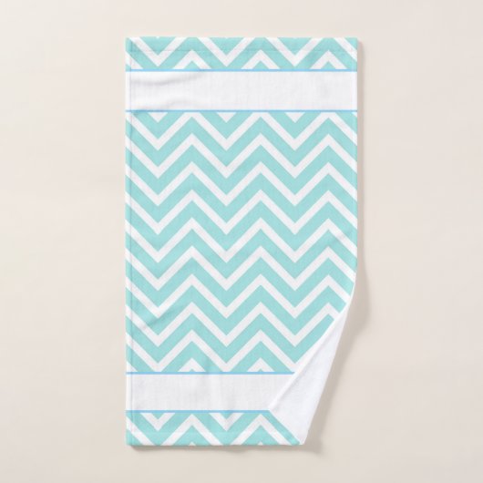Elegant Chevron Pattern & Monogram on Turquoise Bad Handdoek (Handdoek)