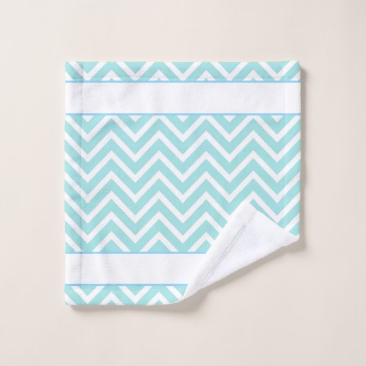 Elegant Chevron Pattern & Monogram on Turquoise Bad Handdoek (Wasdoekje)