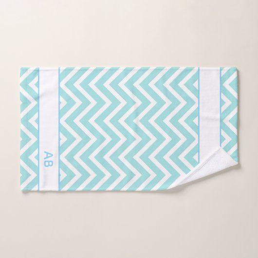 Elegant Chevron Pattern & Monogram on Turquoise Bad Handdoek (Handdoek)
