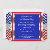 Elegant Chevron Red Blue Silver Birthday Party Kaart (Achterkant)