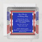 Elegant Chevron Red Blue Silver Birthday Party Kaart (Achterkant)