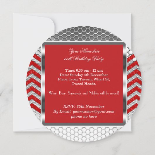Elegant Chevron Red Silver Birthday Party Mannen Kaart (Achterkant)