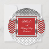 Elegant Chevron Red Silver Birthday Party Mannen Kaart (Voorkant)