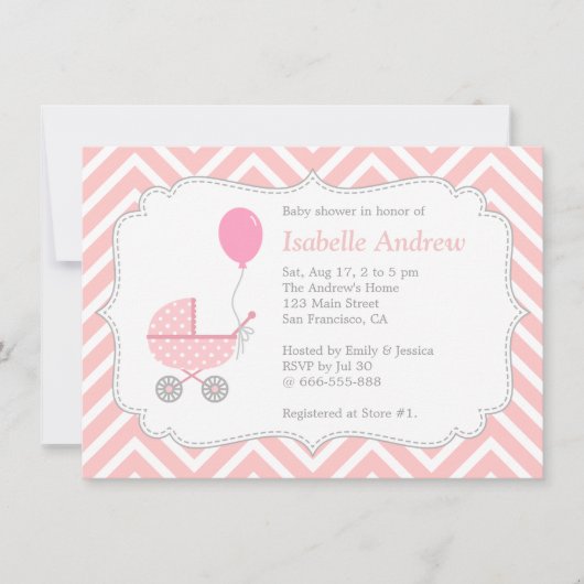 Elegant, Chevron, roze rok, meisje Baby shower Kaart (Voorkant)