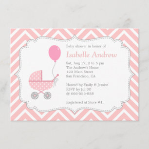 Elegant, Chevron, Roze Wieg, Meisje Baby Shower Kaart
